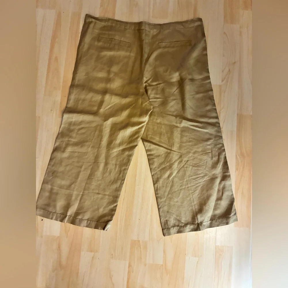 pure DKNY Silk Linen Blend Wide Leg Cropped Drawstring Pants - Khaki Tan Size L